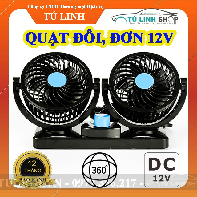 Quạt máy đôi mini 12v bé xoay 360 tiện ích trên ô tô, xe hơi cao cấp