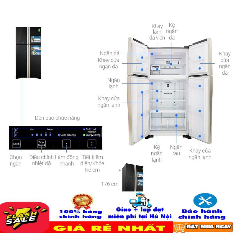 R-FW650PGV8(GBK) [ VẬN CHUYỂN MIỄN PHÍ KHU VỰC HÀ NỘI ] Tủ lạnh Hitachi 4 cánh màu đen R-FW650PGV8(GBK)
