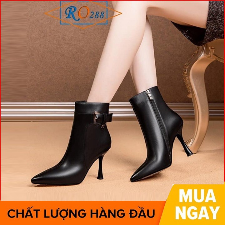 Giày boot bốt nữ cổ thấp 7 phân hai màu đen trắng hàng hiệu rosata ro288