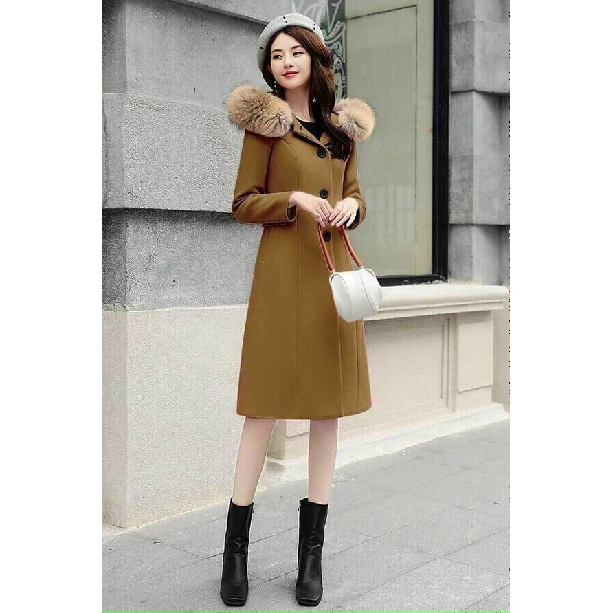 ÁO KHOÁC DẠ CỔ VEST DÁNG DÀI PHỐI NÓN LÔNG ẤM ÁP