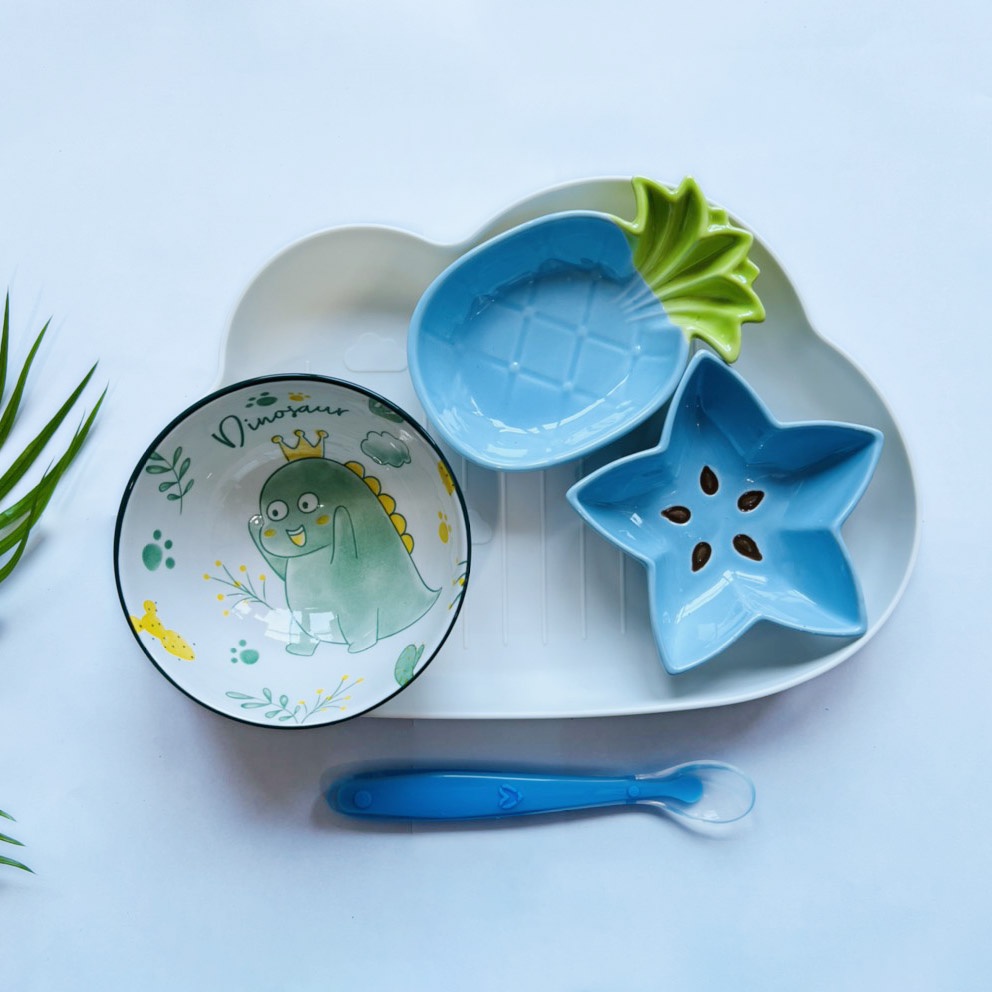 Bát Sứ Ăn Dăm, Set Bát Ăn Dặm Gốm Sứ Nhiều Màu Nhiều Hình Ngộ Nghĩnh Tặng Kèm Thìa Cho Bé