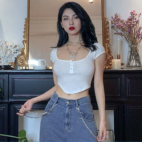 Áo croptop COZOK tay ngắn cổ chữ U thời trang quyến rũ cho nữ