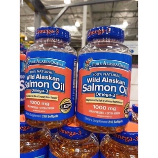 (Bill Mỹ) Viên dầu cá hồi Pure Alaska Salmon Oil Omega 3 1000 mg lọ 210 viên