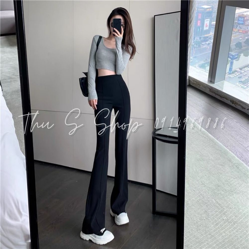 Quần Ống Loe Nữ BIG SIZE Lưng Cao Siêu Dài Chất Thun Co Dãn Dày Dặn Tôn Dáng THUS188