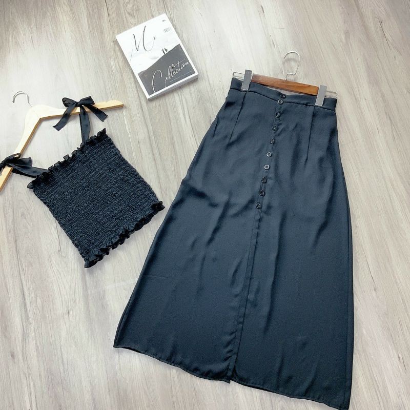 Chân váy chữ A vôn xẻ phối nút | BigBuy360 - bigbuy360.vn