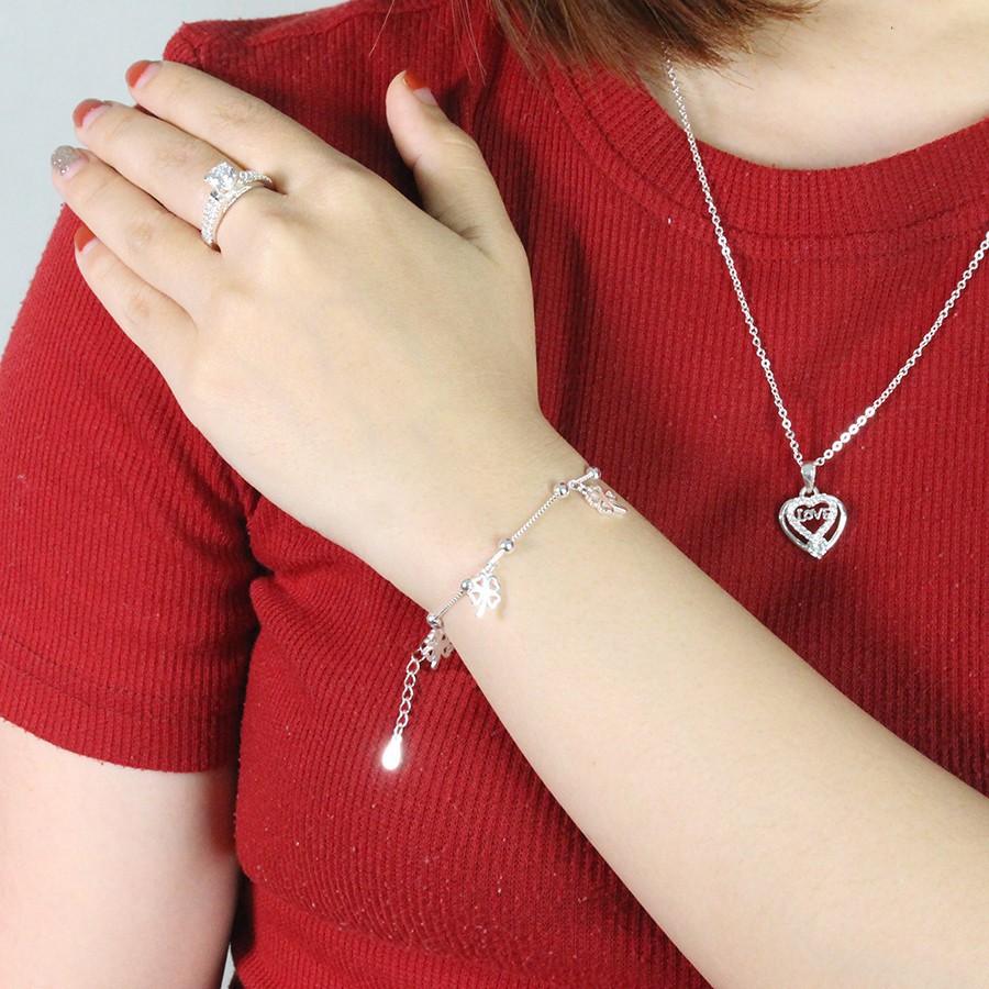 Vòng Tay Bạc, Lắc Tay Bạc Cỏ Bốn Lá May Mẵn Mix Chuông TNC JEWELLERY