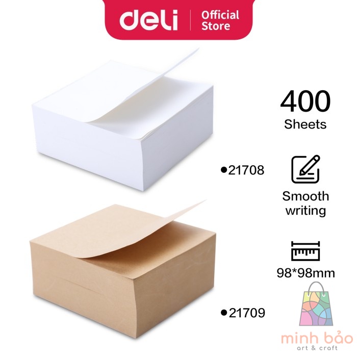 GIẤY NHẮN STICKY NOTE DELI 98X98MM - 400 TỜ - MÀU TRẮNG/NÂU - 1 TỆP - 21708/21709