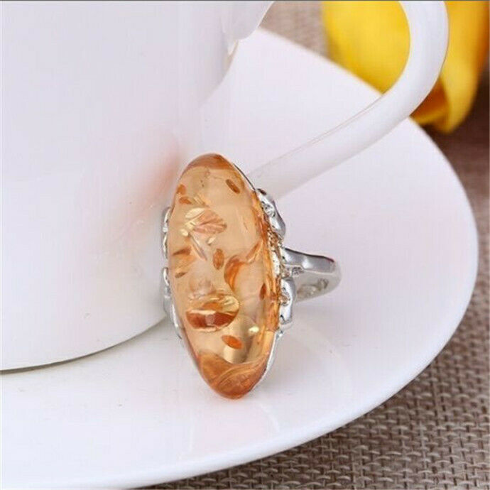 Nhẫn Đá Hổ Phách Hình oval Kích Cỡ 6-10
