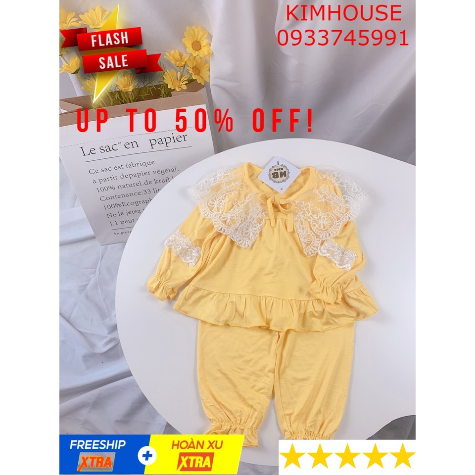 FREESHIP !!! Bộ đồ thun lạnh bé gái phối ren siêu xinh kiểu tiểu thư KIM-HOUSE