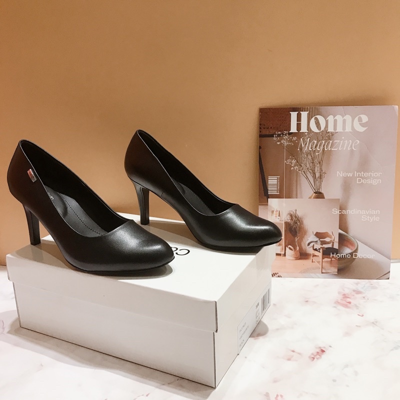 Giày cao gót công sở mũi tròn gót nhọn 7cm da thật toàn bộ đệm đế bàn chân siêu êm Calvin Klein full box