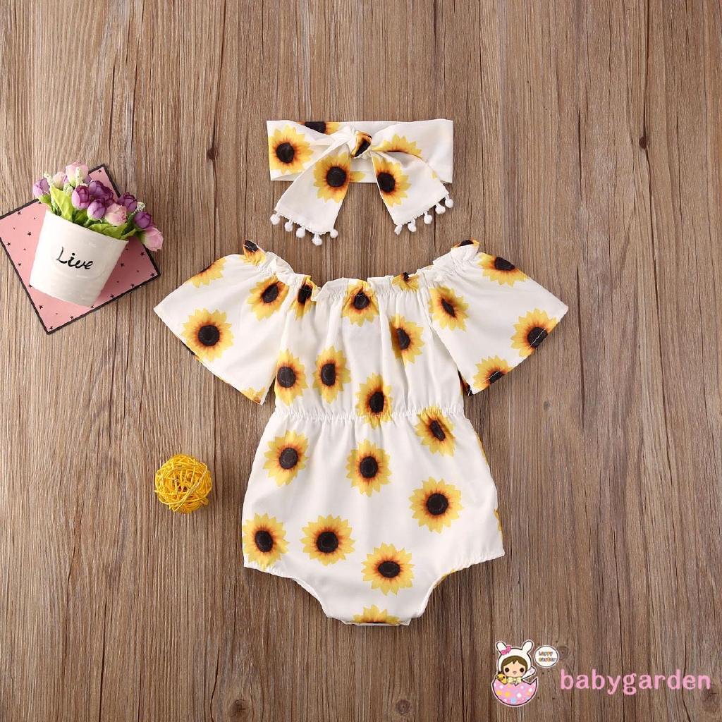 Set Áo Liền Quần In Hình Quả Dứa &amp; Băng Đô Quấn Đầu Cho Bé Gái