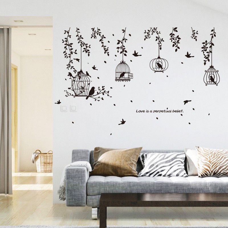 Decal dán tường lồng chim rủ