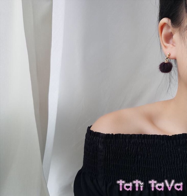 Bông tai cục bông tròn ngắn Hàn Quốc Tatitava