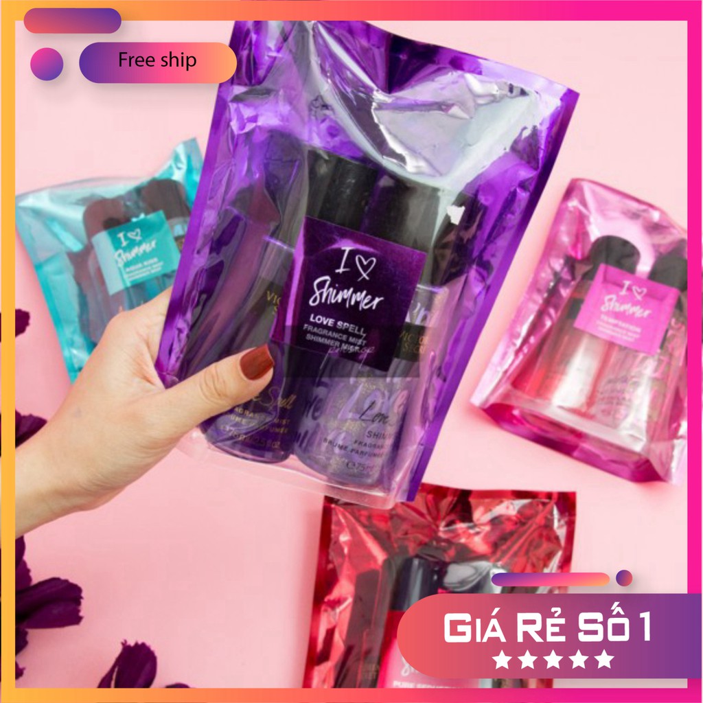 Set 2 Xịt thơm body Victoria’s Secret I Love Shimmer Gift Set - Xịt Body Victoria Secret Bản Đặc Biệt Có Nhũ Óng Ánh | Thế Giới Skin Care