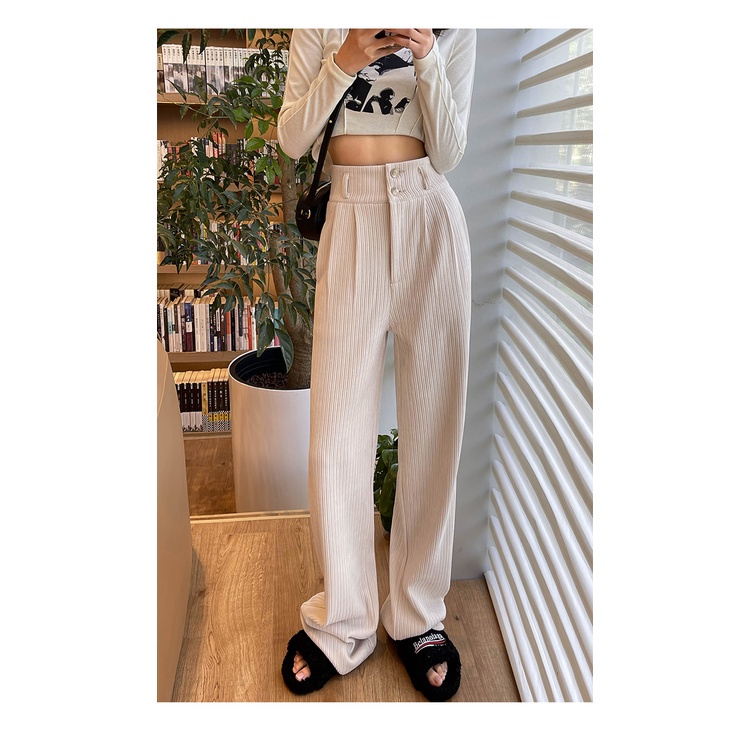 SUXI Quần ống rộng lưng cao màu trơn phong cách Hàn Quốc thời trang cho nữ