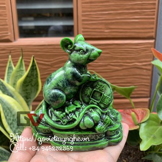 [Tượng con chuột] Tượng đá con chuột ôm tài lộc phong thủy trang trí nhà cửa - Cao 11cm