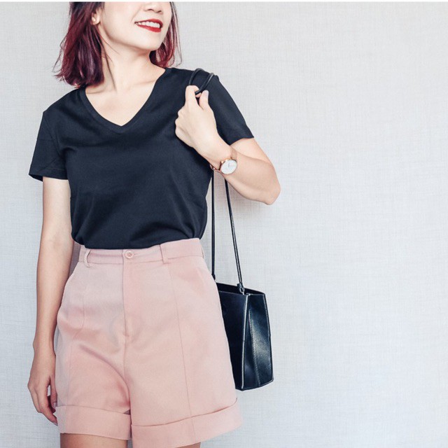 Áo thun Made In Vietnam Cổ TIM MÀU ĐEN Sang-Xin-Mịn, 100% cotton thoáng khí, thấm hút mồ hôi