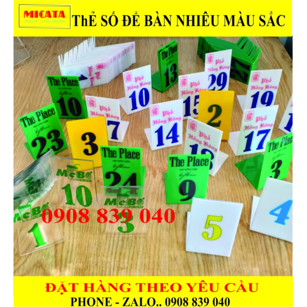 THẺ SỐ ĐỂ BÀN MICA - màu sắc theo yêu cầu khách