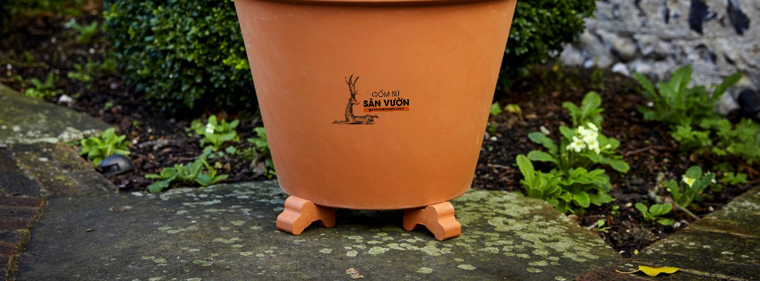 Bộ 3 kê chậu trồng cây bằng gốm đất nung (set 3 terracotta pot feet) size VỪA 9.5x3.5x6cm - gốm sứ sân vườn Bình Dương