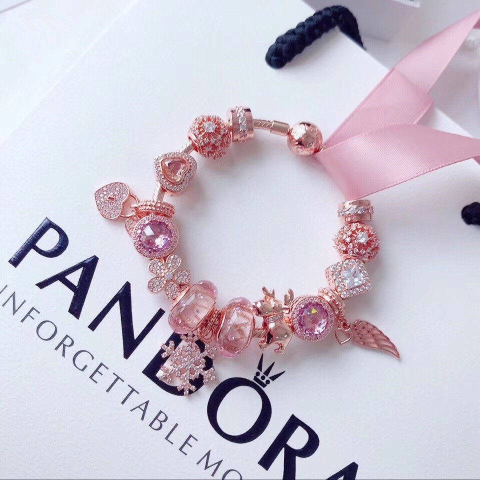 PANDORA CHARMS PANDORA PANDORA Vòng Tay Mạ Vàng 100% Có Mặt Dây Hình Trái Tim Dễ Thương