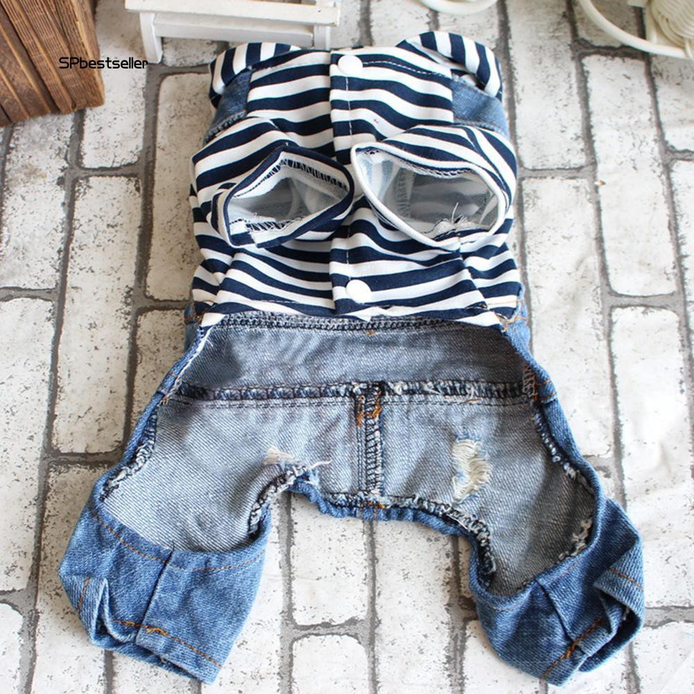 Áo liền quần jeans kẻ sọc thời trang cho chó