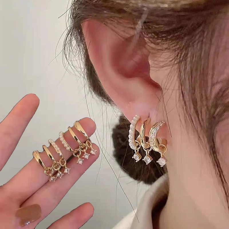 Bông Tai Hình Nàng Tiên Cá Đính Đá Và Ngọc Trai Giả Nhiều Lớp Thời Trang Hàn Quốc