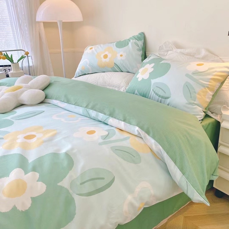 Bộ Chăn Ga Gối ❤️ cotton living 100% đủ size đệm hoa nhí Hàn Quốc miễn phí bo chun nhập khẩu Mượt Decor