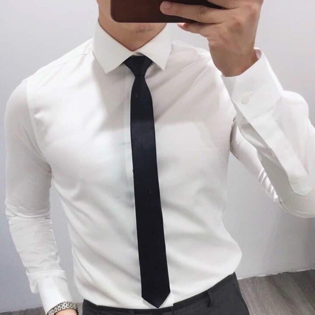 Áo Sơ Mi Trắng Dài Tay Hàng Cao Cấp Form Slimfit Body Chất Cotton Lụa Không Nhăn