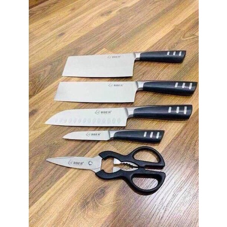 BỘ DAO 5 MÓN CAO CẤP ARBER ABSCR14-5 chất liệu thép không gỉ có khay để tiện lợi
