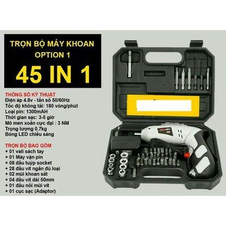 Bộ máy khoan kèm vặn ốc vít cầm tay đa năng 45 chi tiết JOUST MAX
