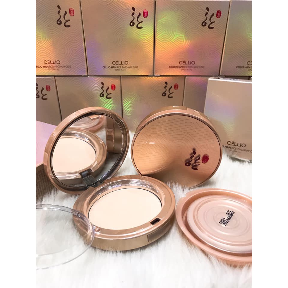 (Tặng kèm lõi) Phấn nền đông y 2 lõi Cellio Han Rice Two Way Cake SPF25 Hàn Quốc