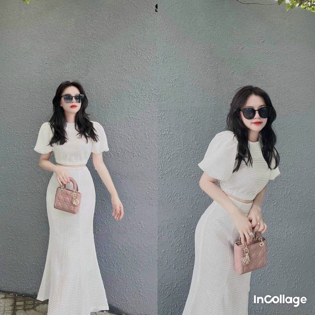 Sét bộ đồ nữ croptop trắng chân váy đuôi cá xinh phong cách trẻ trung phù hợp đi dạo