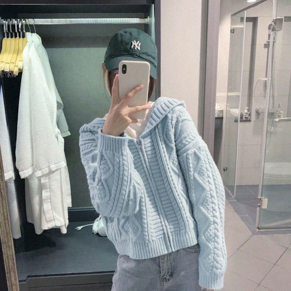 Áo Khoác Cardigan Dệt Kim Mềm Mại Dáng Rộng Có Nón Và Khóa Kéo Thời Trang Cho Nữ