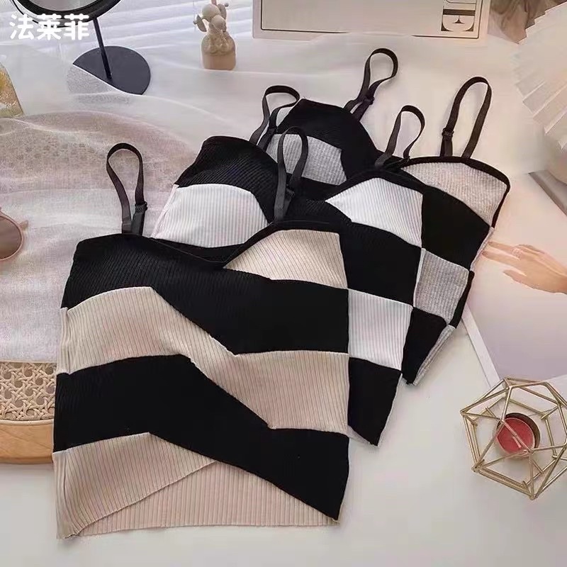 Áo Bra Nữ 2 Dây Mảnh Kẻ Sọc Dáng Lửng Có Đệm Ngực Trend Mới 1887