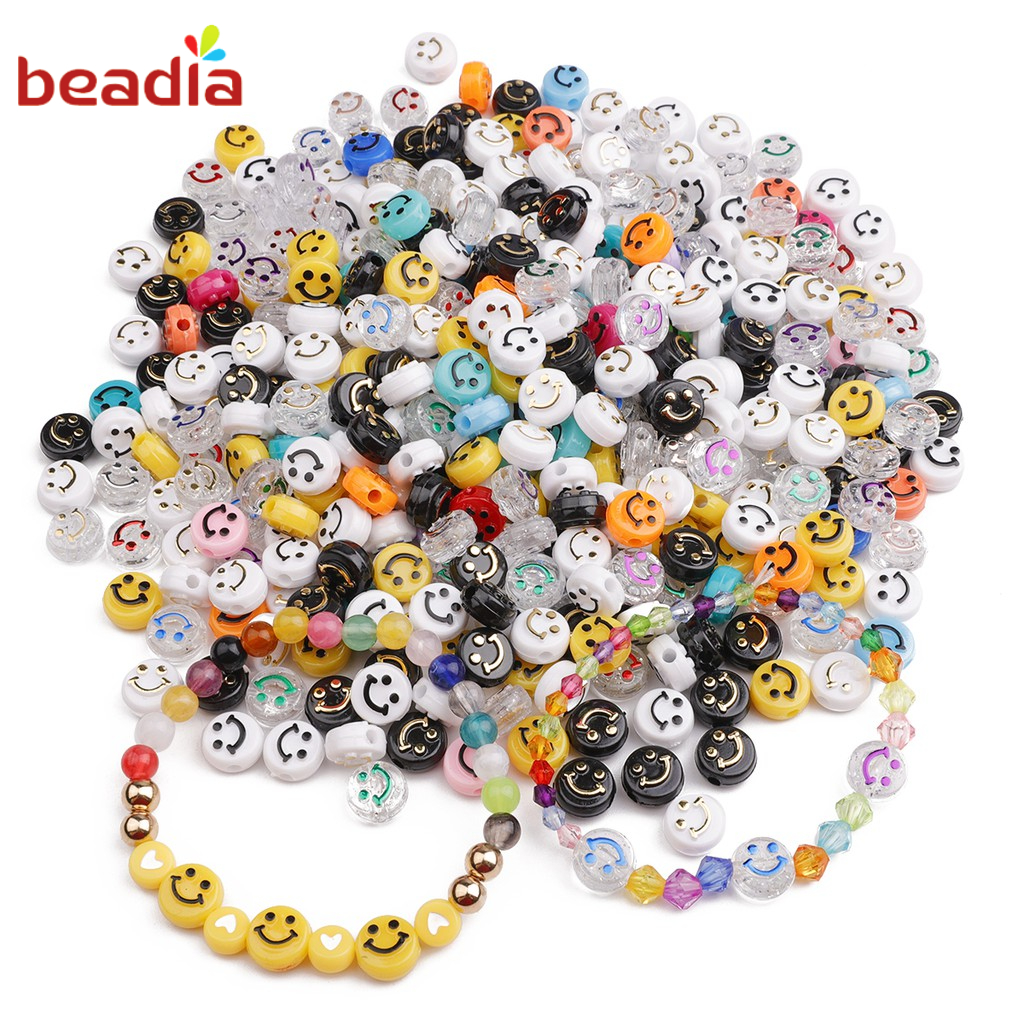 Bộ 50 Hạt Nhựa Beadia In Mặt Cười Và Chữ Dùng Làm Trang Sức Vòng Tay Diy