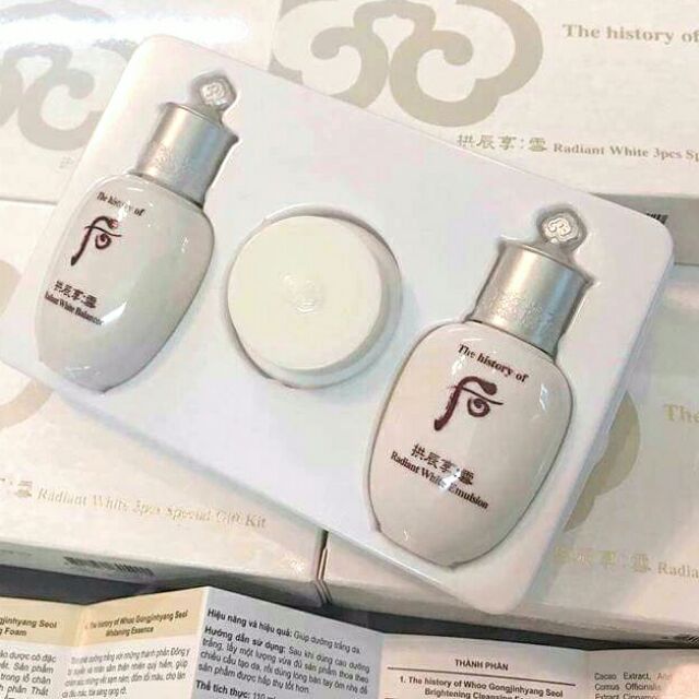 Bộ kid dưỡng trắng da Whoo Radiant White 44ml - mỹ phẩm Ohui công ty chính hãng - quà tặng phụ nữ