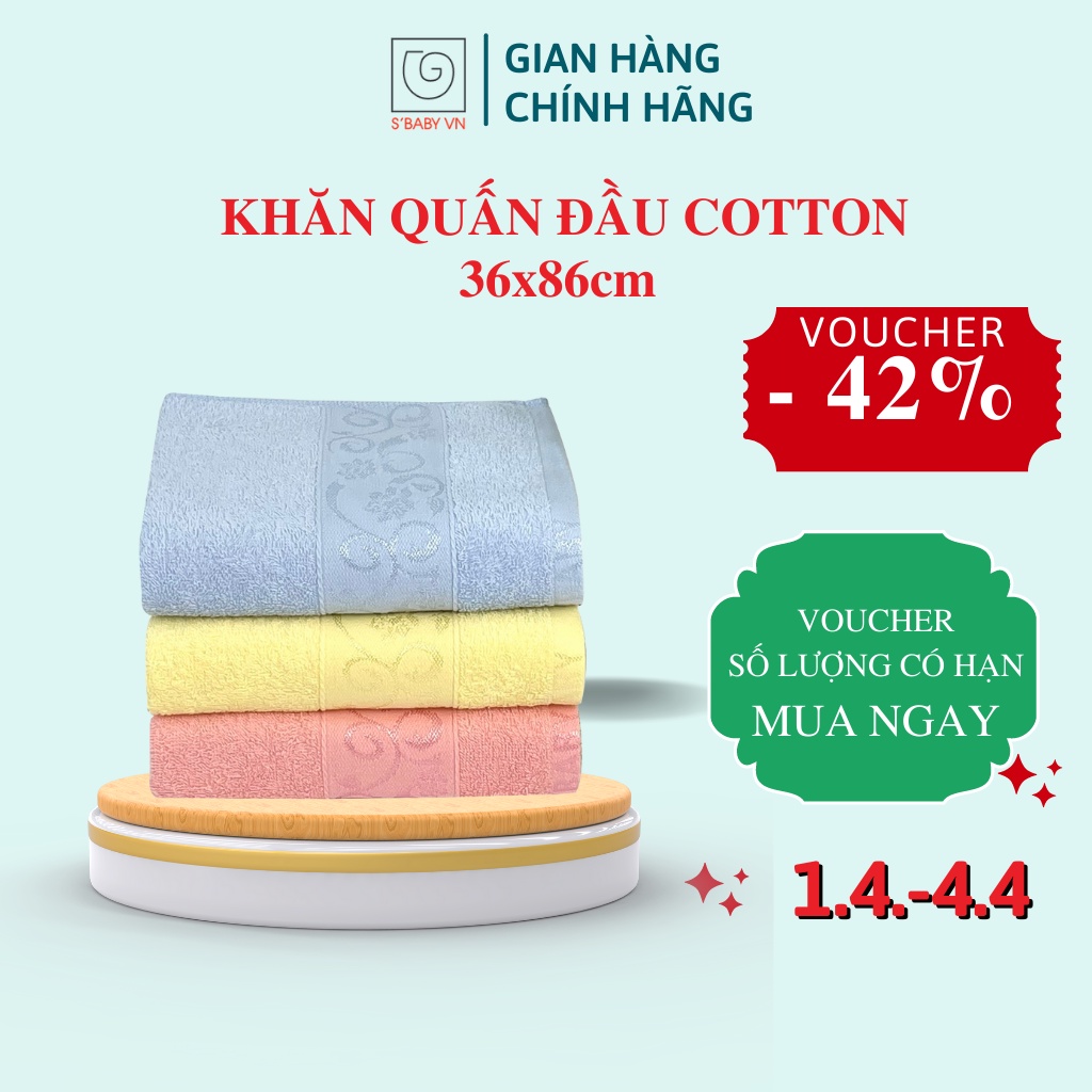 Khăn Quấn Đầu Cotton S'BABY 36x86cm Sản Xuất Từ Nguyên Liệu Tự Nhiên Mềm Mại, An Toàn Cho Da - 8936137961155