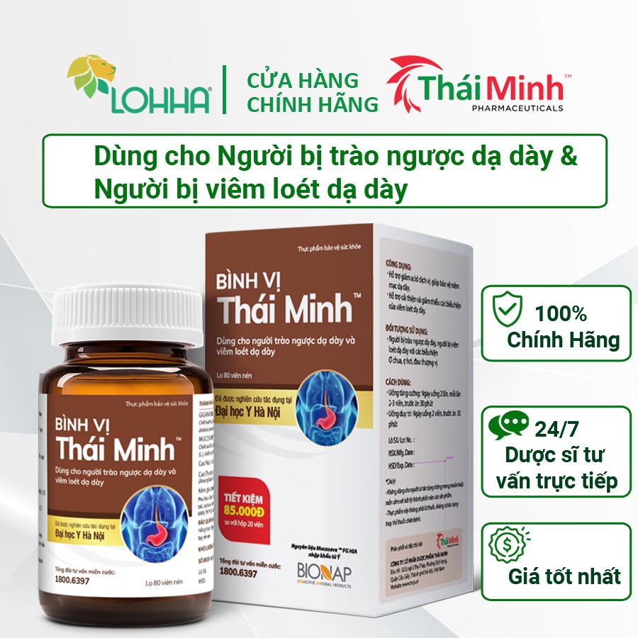 Viên Uống Bình Vị Thái Minh - Dùng Cho Người Trào Ngược & Viêm Loét Dạ Dày - Hộp 20 viên & Lọ 80 viên