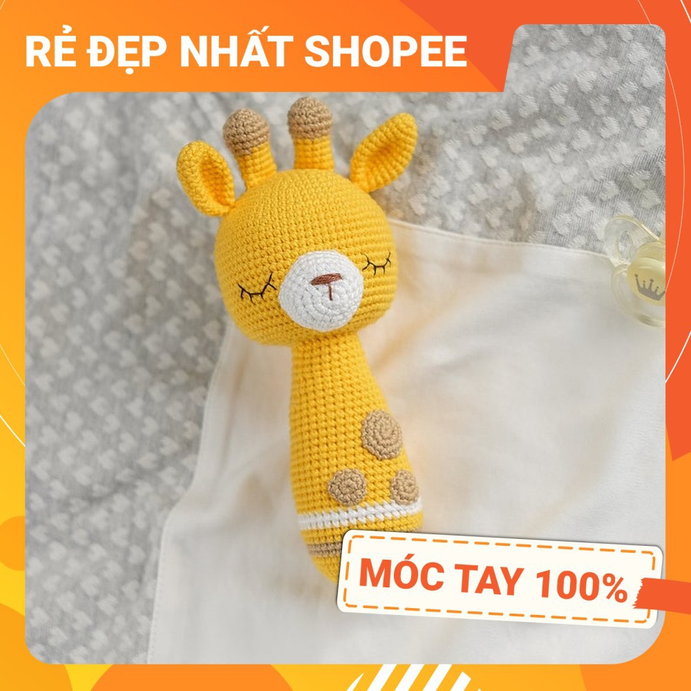 [FREESHIP + HANDMADE] Lục lạc cầm tay Hươu cao cổ, móc tay 100% len chất lượng cao, an toàn tuyệt đối cho bé tập cầm nắm