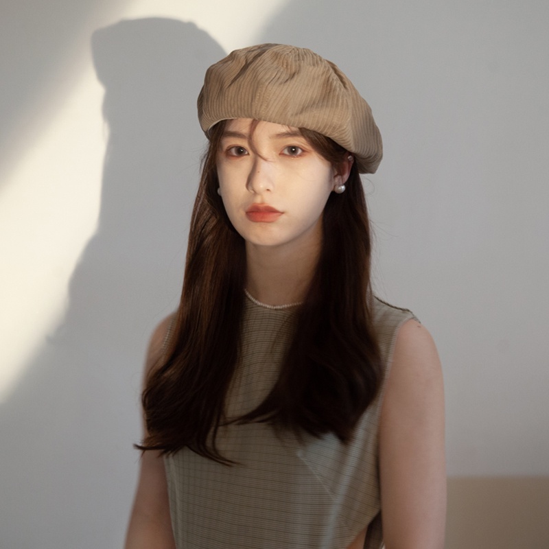 Mũ beret mỏng màu đen trơn thời trang xuân hè cho nữ