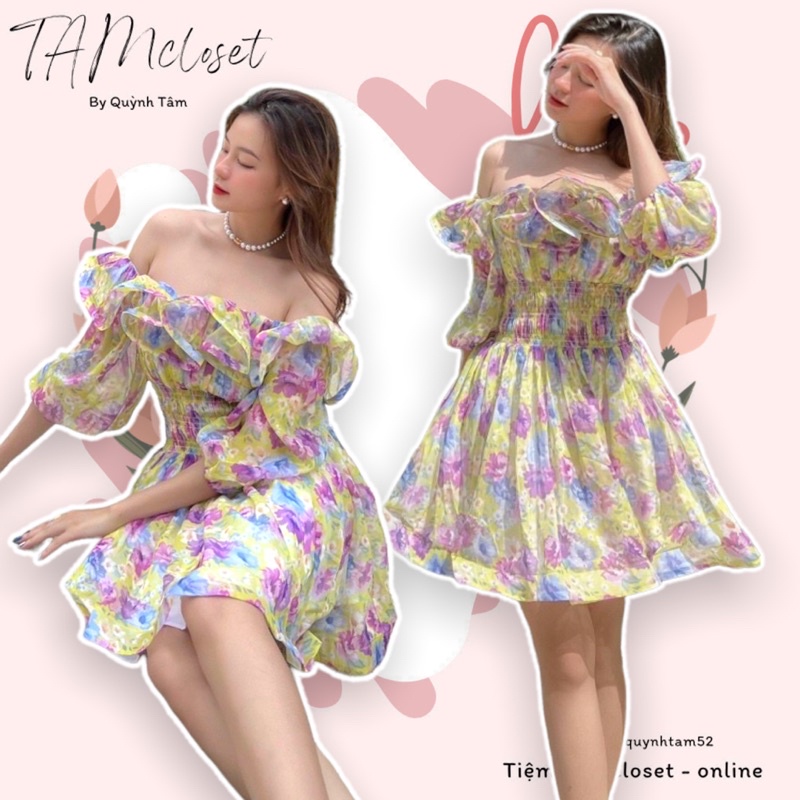 Đầm hoa xoè trễ vai - TK1106