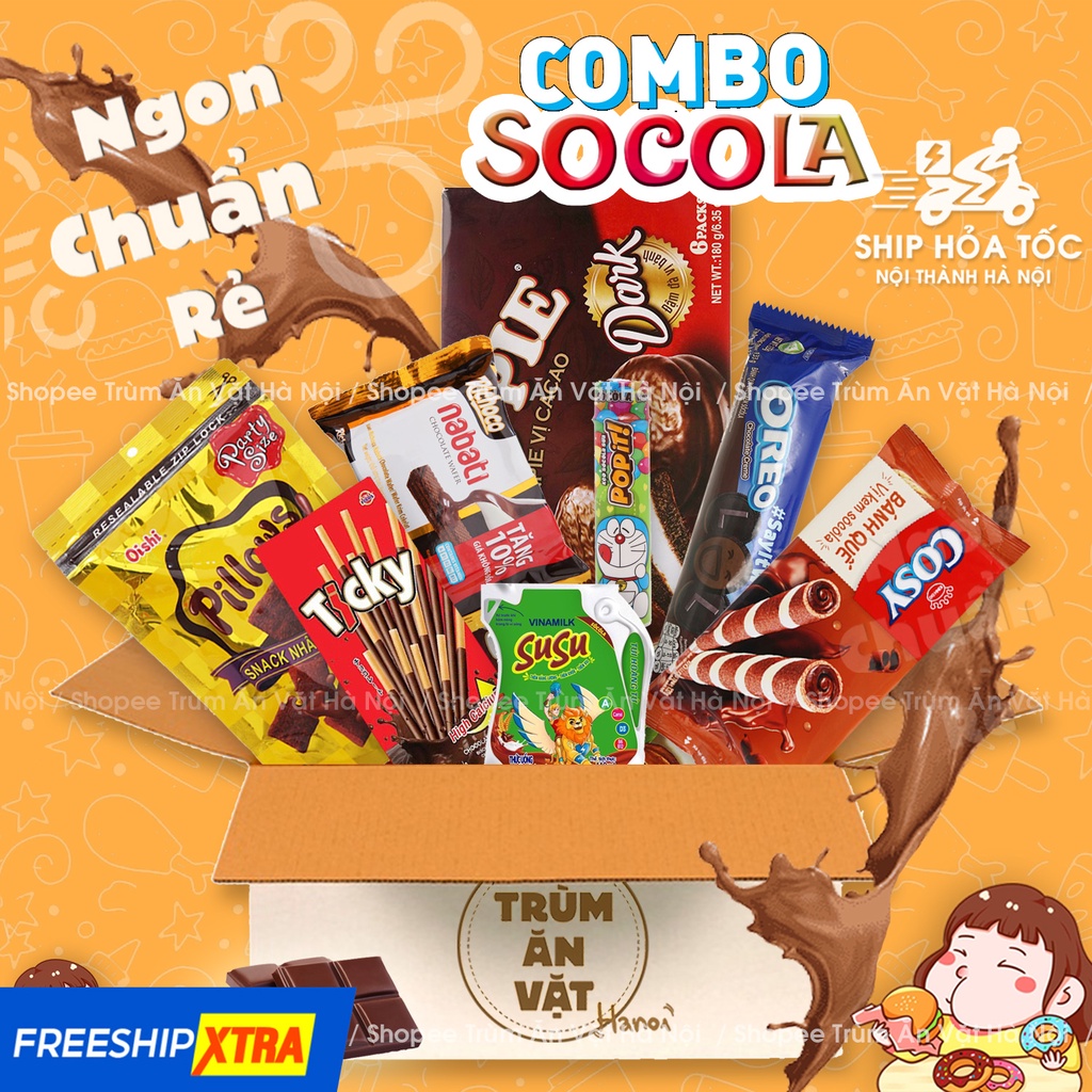 COMBO ĂN VẶT NGẬP TRÀN SOCOLA BÁNH KẸO SỮA (CHOCOPIE, OREO, PILLOWS, NABATI, TICKY, POPIT, COSY, SUSU...)