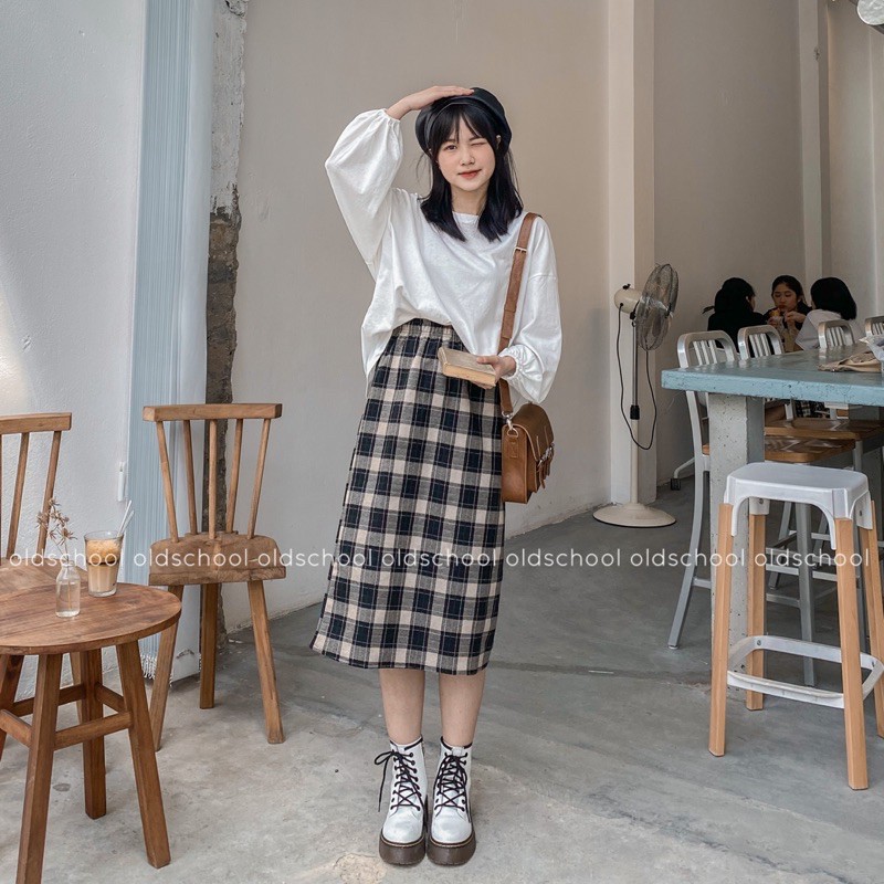 Chân váy dạ kẻ cạp chun (ảnh thật shop chụp kèm video) | BigBuy360 - bigbuy360.vn