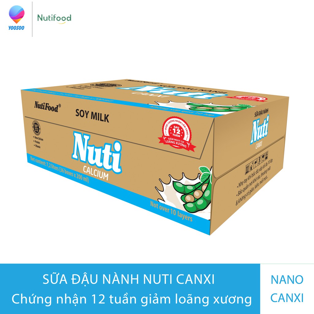 01 Thùng Sữa Đậu Nành Nuti Nguyên Chất/ Canxi 200ml - Hộp hoặc Bịch lựa chọn - Thương Hiệu NUTIFOOD - YOOSOO MALL