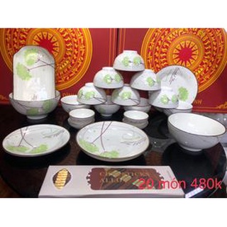 Bộ bát đĩa bát tràng - bộ bát đĩa cao cấp xanh lá