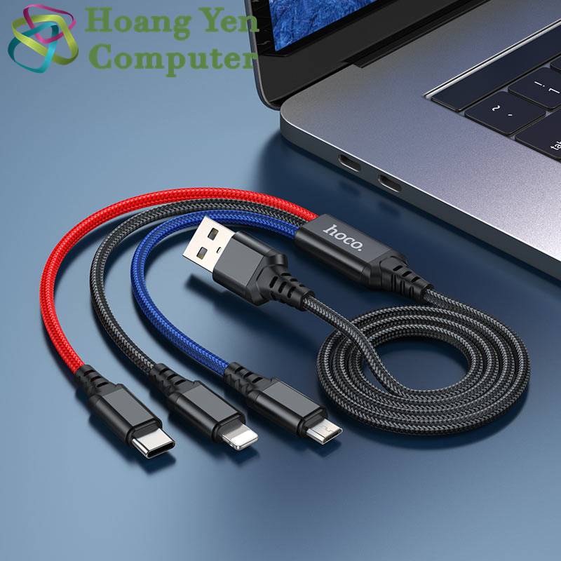 Cáp Sạc 3 Đầu Hoco X76 Dây Dù Dài 1.0M - BH 6 Tháng 1 Đổi 1 - Hoàng Yến Computer