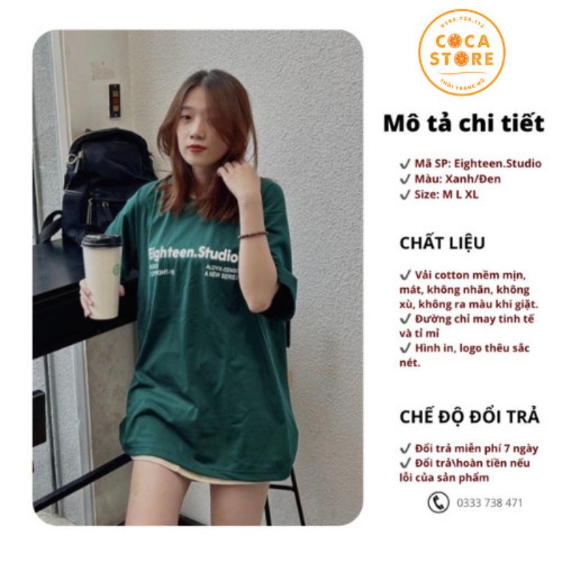 Áo Thun Tay Lỡ Xanh Lá EIGHTEEN Nam Nữ Phong Cách Ulzzang Unisex Cocastore