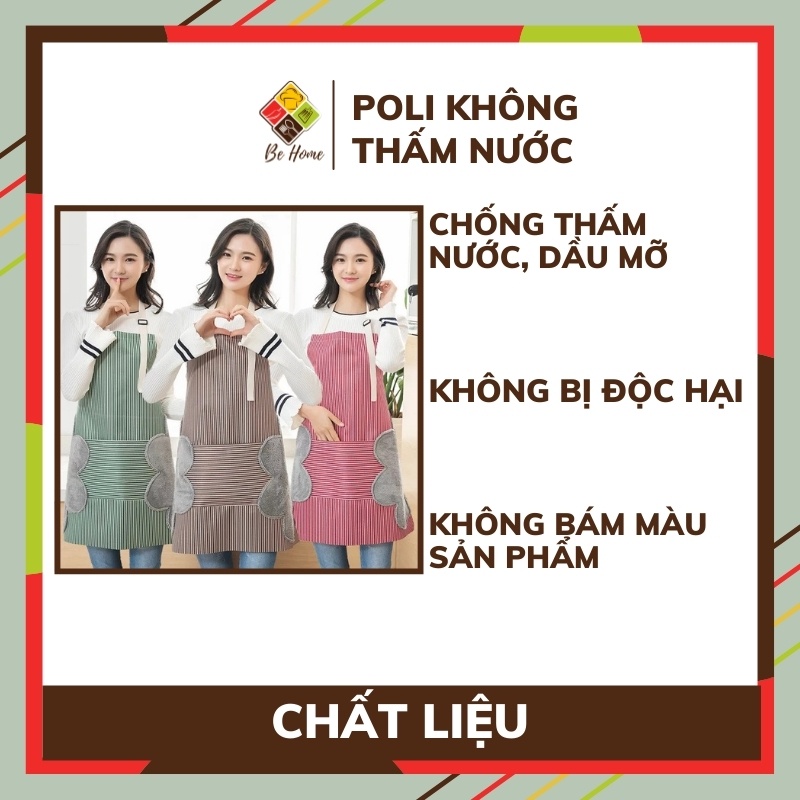 Tạp Dề Phong Cách Hàn Quốc BEHOME Tạp Dề Chống Thấm Nước Kẻ Sọc Có Khăn Lau Tay Bên Hông