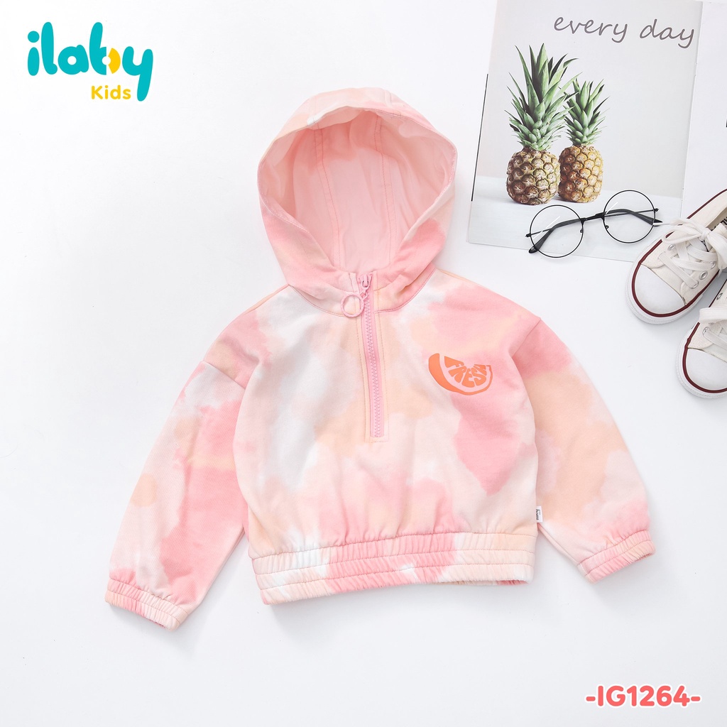Áo nỉ bé gái ILABY phối khoá chất liệu nỉ cotton [20IG1264I2DL]
