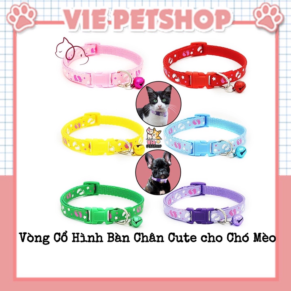 Vòng Cổ Họa Tiết Bàn Chân Cute Cho Chó Mèo Dưới 8Kg 1cm | Vie PETSHOP